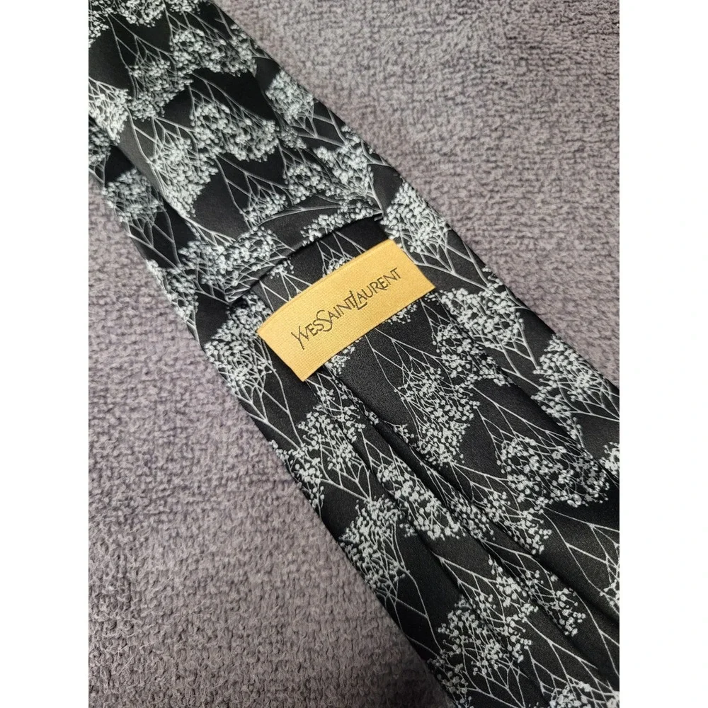Yves Saint Laurent Men's Necktie Black Floral Silk 3.75